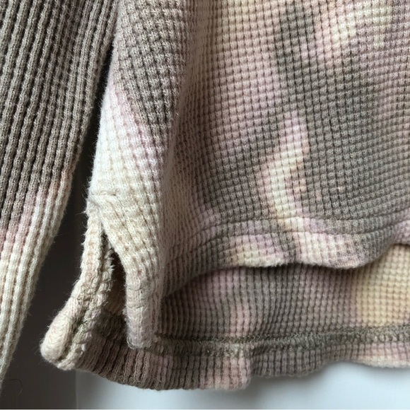 Onia waffle weave tie dye crop crew neck long sleeve stretchy cafe au lait S/P - Picture 2 of 7